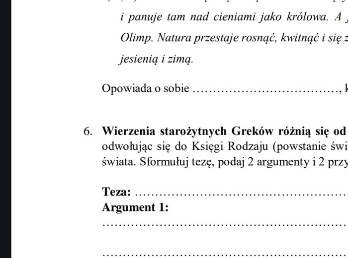 Sprawdzian z mitologii dla kl. 7