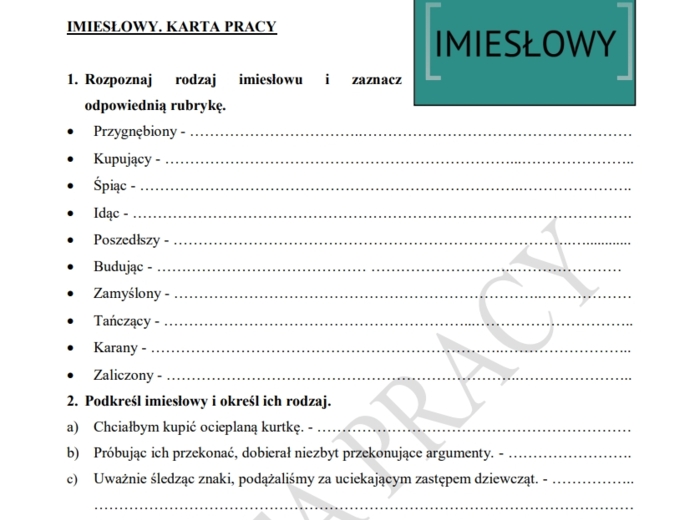 Imiesłowy. Karta pracy