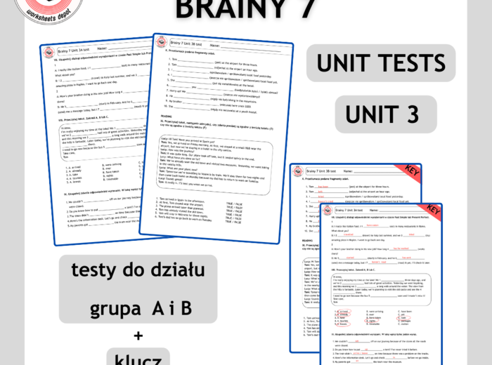Brainy 7 Unit 3 - testy do działu grupa A i B