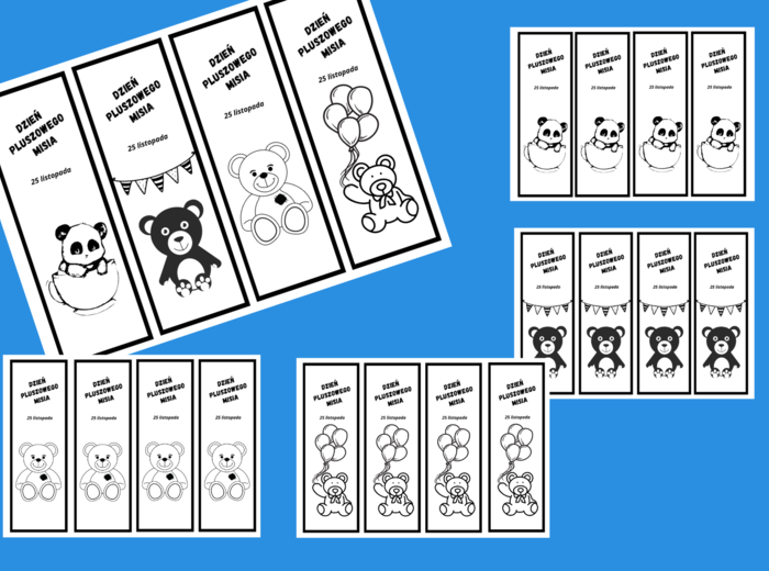 DZIEŃ PLUSZOWEGO MISIA – zakładki do książek – zakładka – czarno-białe – wersja 1