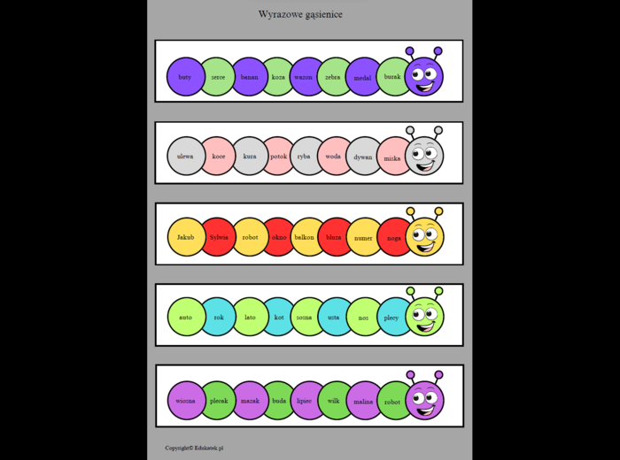 Wyrazowe gąsienice – zabawa edukacyjna