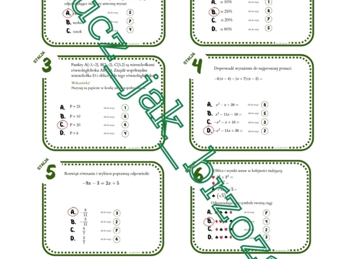 Powtórzenie wiadomości po klasie 7, klasa 8, stacje zadaniowe