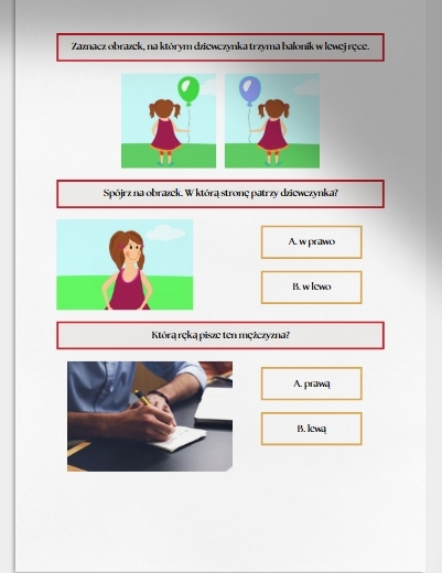 Lewa, prawa. Karta pracy. Sprawdzian