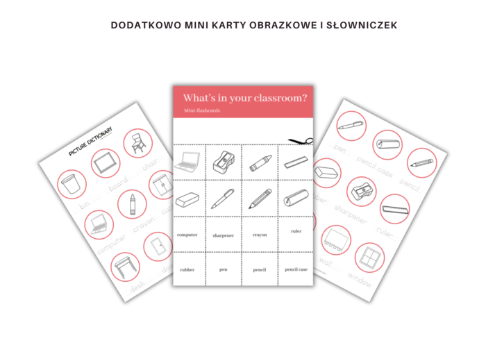 Kids Can 1 Unit 1 Dodatkowe zadania utrwalające i powtórzeniowe Klasa Pierwsza Przybory Szkolne Zadania Słuchanie Czytanie Mówienie Pisanie