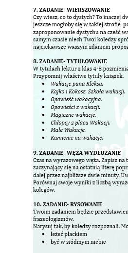 WAKACYJNA LEKCJA. ZESTAW CWICZEŃ DLA UCZNIÓW KLAS 4-8 NA PIERWSZE LEKCJE PO WAKACJACH.