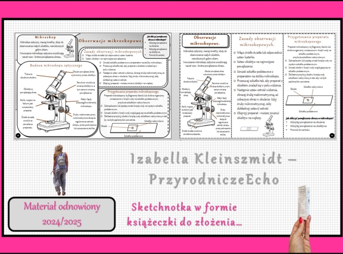 Książeczka/sketchnotka/notatka/wklejka/ściąga dla ucznia i przypomnienie dla nauczyciela/edukacja domowa. Temat „Obserwacje mikroskopowe” w pdf. Biologia 5, dział „Biologia - nauka o życiu”. Nowość 2024/2025.