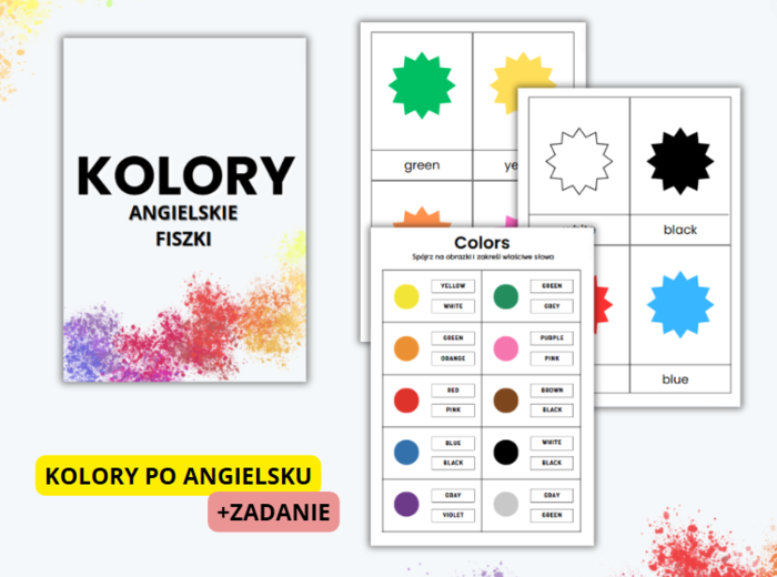 ANGIELSKIE KOLORY FISZKI, ZADANIE KOLORY, ANGIELSKI