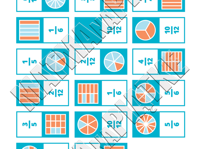 Ułamki zwykłe - GRA DOMINO - Szkoła Podstawowa - Klasa 4 / 5 / 6 / 7 /8 - Klasa Czwarta / Piąta / Szósta / Siódma / Ósma- Ułamek zwykły jako część całości - Karta pracy o ułamkach zwykłych - Powtórzenie ułamków - Wycinanka z ułamkami zwykłymi - Wizualiza