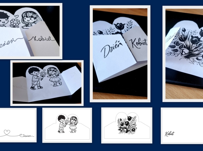 Dwie laurki na walentynki, dzień kobiet, kolorowanka