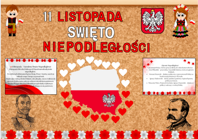 Gazetka na 11 listopada| Święto Niepodległości | Duży napis w formacie A4| 2 plansze informacyjne| duży plakat Józefa Piłsudskiego gratis!