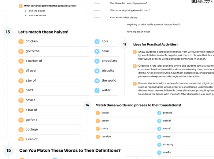 English Class A1+ – Unit 2 – karta pracy – Mum's Little Helper – food, at the restaurant – Krzyżówka GRATIS