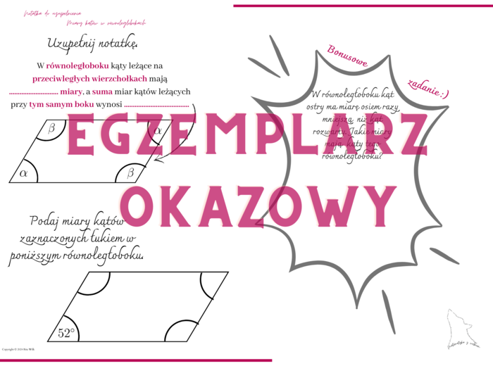 Miary kątów w równoległobokach - notatka do uzupełnienia