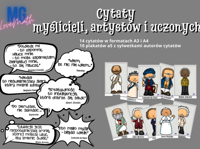 Cytaty wielkich myślicieli, artystów i uczonych - gazetka szkolna, dekoracja klasy, biblioteki, świetlicy