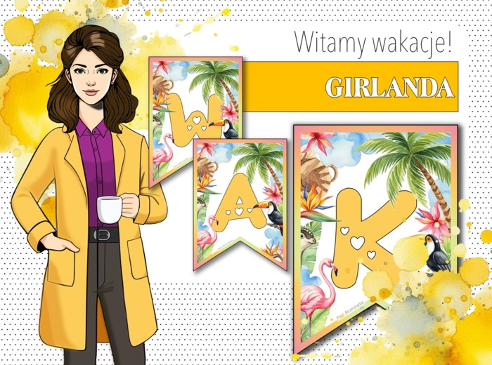 Girlanda / baner / proporczyk / napis / dekoracje / ścienna gazetka szkolna. WITAMY WAKACJE!