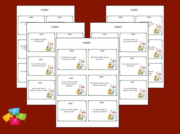 HOBBY – pytania uniwersalne – Karty do SMALL TALK – 42 pytania - ZAJĘCIA Z WYCHOWAWCĄ - biblioteka - świetlica