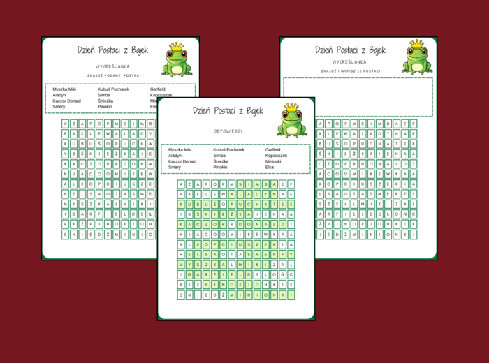 DZIEŃ POSTACI Z BAJEK – wykreślanka – biblioteka - świetlica