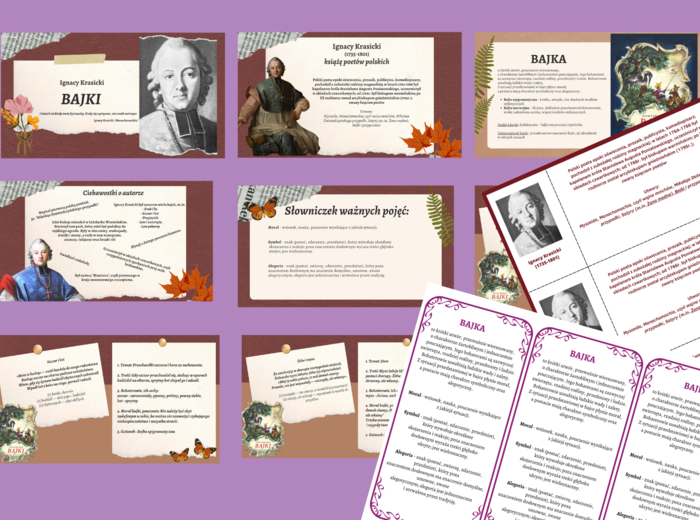 Ignacy Krasicki BAJKI – prezentacja + 2 wklejki – wklejka – egzamin – powtórzenie