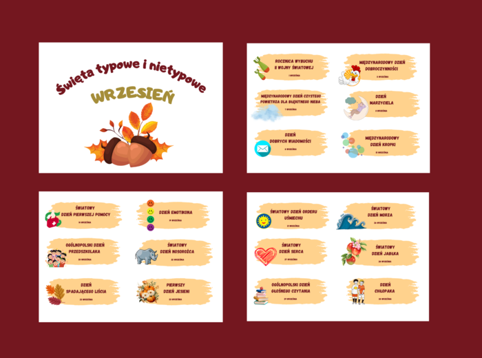 ŚWIĘTA TYPOWE I NIETYPOWE – wrzesień – gazetka – biblioteka – wersja 2