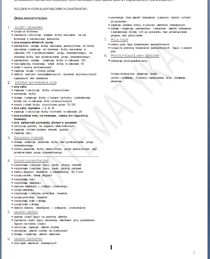 Wymagania edukacyjne niezbedne do otrzymania przez ucznia poszczególnych śródrocznych i rocznych ocen klasyfikacyjnych z matematyki w klasie 4.