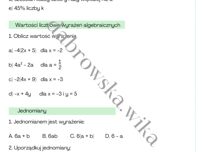 Wyrażenia algebraiczne - podsumowanie