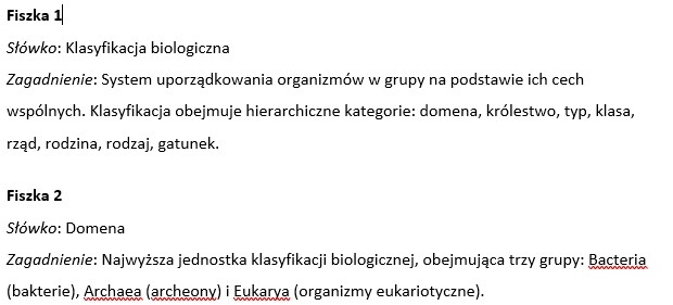 Fiszki- różnorodność życia (klasyfikacja organizmów, bakterie, wirus, protisty)