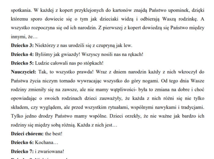 „Tak zaczęła się moja historia!”  PROJEKT, wyjątkowy scenariusz z okazji DNIA RODZINY