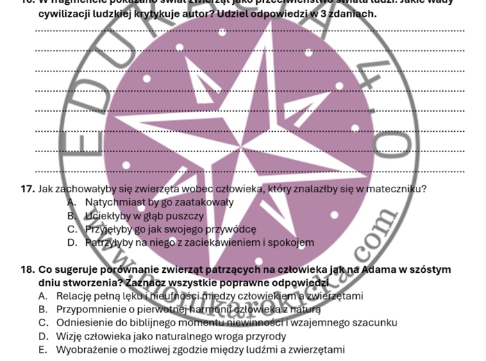 "Pan Tadeusz". Fragment ks. IV. Matecznik – Czytanie ze zrozumieniem - zestaw zadań dla uczniów klas 7–8