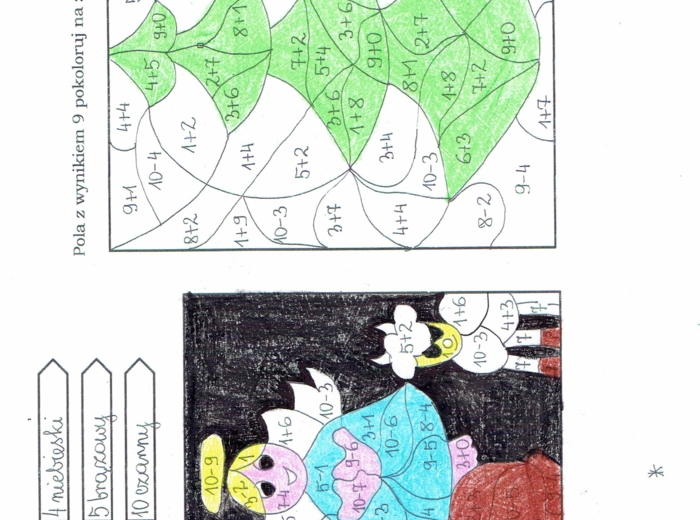 Świąteczna kolorowanka- dodawanie i odejmowanie w zakresie 10