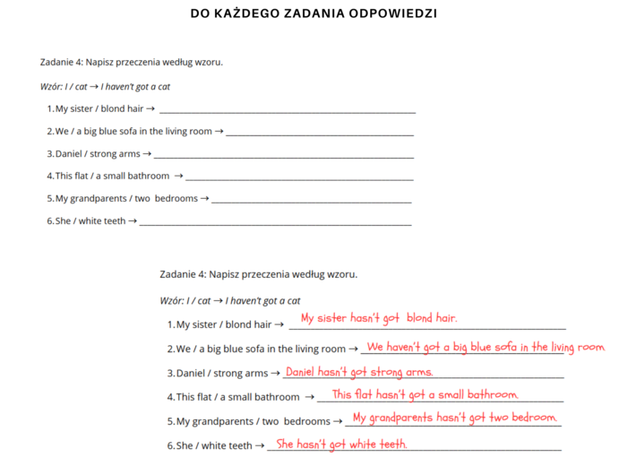 Gramatyka klasa 4: Czasownik  have got + przymiotniki dzierżawcze na podstawie  poręcznika English Class A1