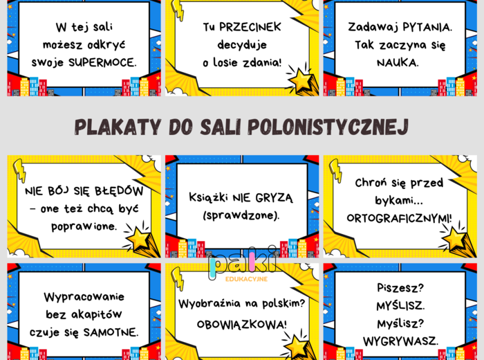 Plakaty, dekoracje do sali polonistycznej // gazetka język polski