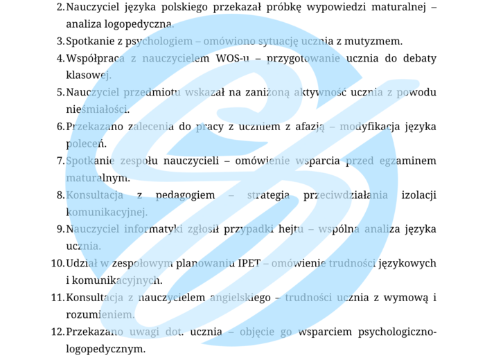Logopeda w szkole średniej – przykładowe wpisy do dziennika