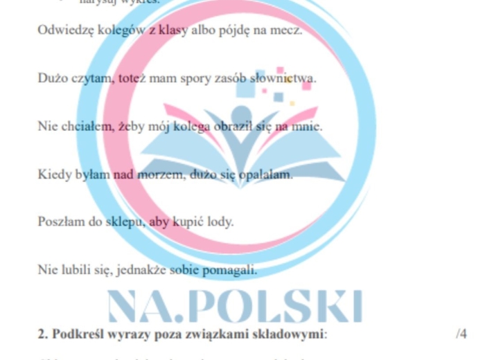 Zdania złożone oraz wyrazy poza związkami - kartkówka