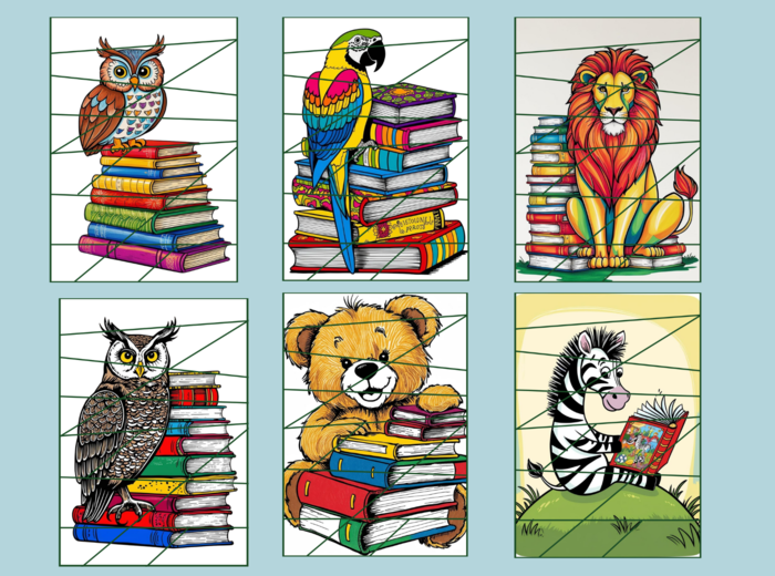 DZIEŃ KSIĄŻKI DLA DZIECI – puzzle – zwierzęta - biblioteka – przedszkole – świetlica – 23 wersje