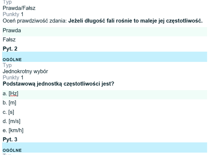 Test - ruch drgający