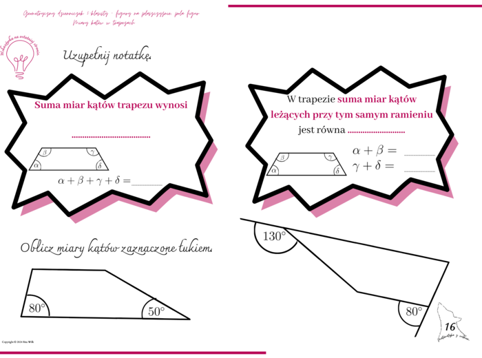 Geometryczny dzienniczek 5-klasisty -figury na płaszczyźnie, pola figur