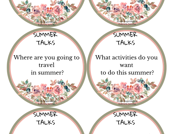 Summer talks A1/A1+, karty do ćwiczenia mówienia po angielsku w tematyce Summer