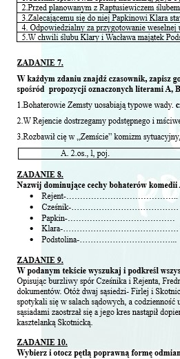PRZED EGZAMINEM ÓSMOKLASISTY. Z BOHATERAMI ZEMSTY PRZYPOMINAMY WIADOMOŚCI Z ZAKRESU FLEKSJI