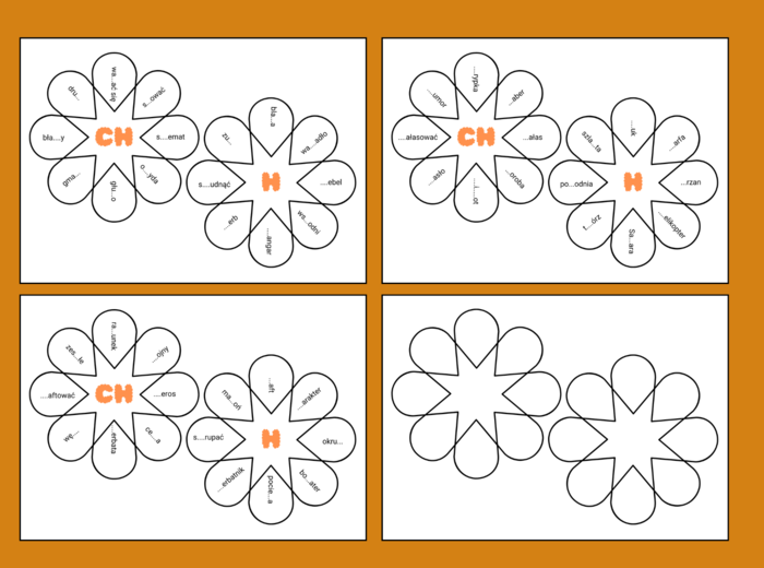 ORTOGRAFICZNE KWIATKI – ortografia – wklejka- karta pracy – UKŁADANKA