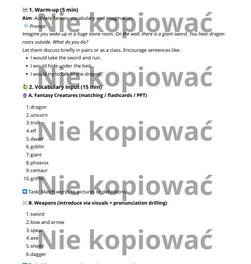 Dragon Hunter Academy: karta pracy + scenariusz lekcji A2+/B1