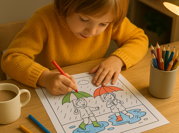 Kolorowanka „Deszczowe miasto”