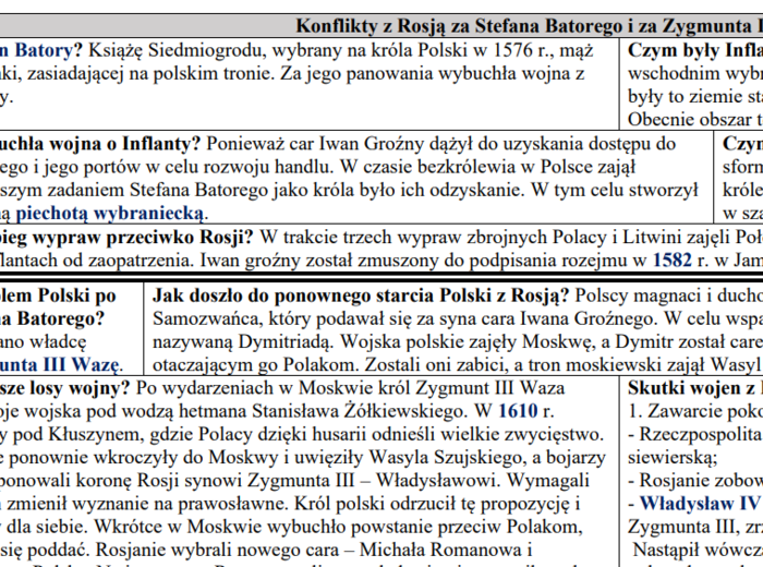 Polska w XVI-XVII w. Wojny i kultura baroku (komplet notatek)