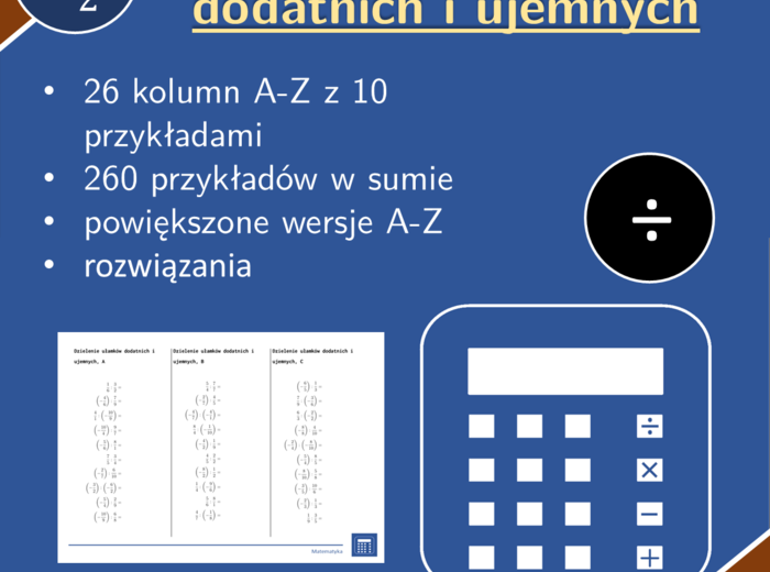 Dzielenie ułamków dodatnich i ujemnych | matematyka | 26 kolumn