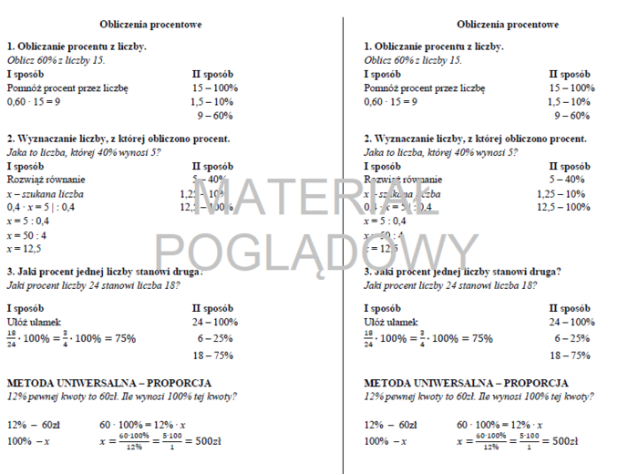 Obliczenia procentowe - notatka, wklejka, przykłady