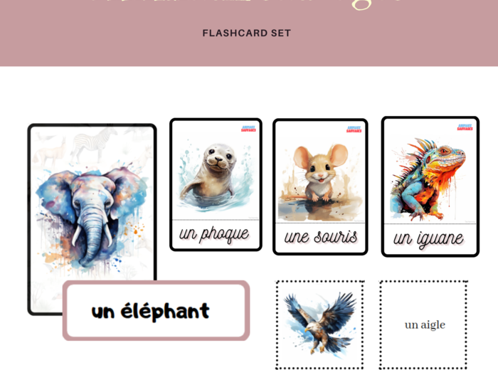Les animaux sauvages, Dzikie zwierzęta, język francuski, karty obrazkowe i wyrazowe FLE