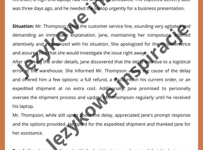 CUSTOMER SERVICE - gotowa lekcja dla dorosłych