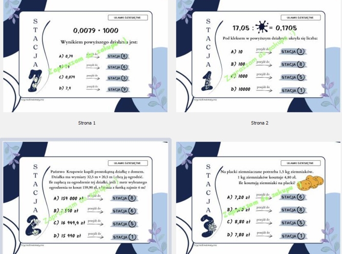 Stacje zadaniowe - ułamki dziesiętne (klasa 5 -6).