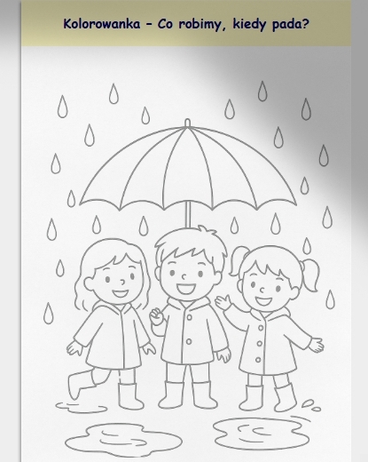 Karty pracy. Dopasowywanie zabawek do pogody. Grafomotoryka. Kolorowanki tematyczne.