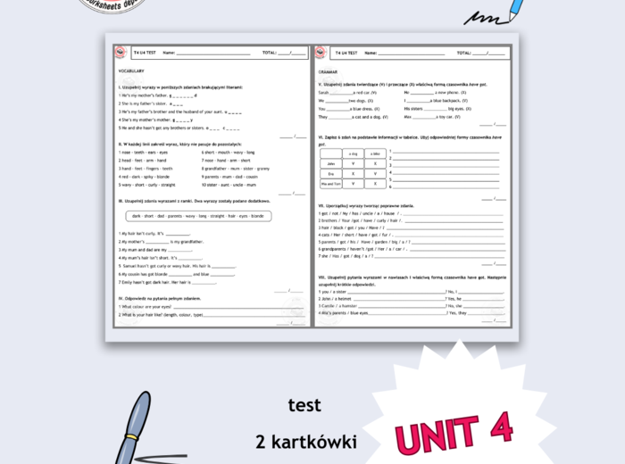 Together 4 Unit 4 - kartkówki i test do działu