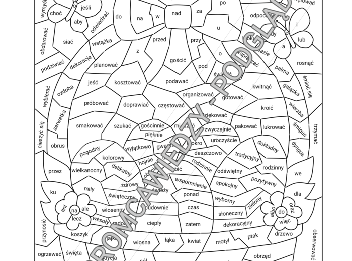 Wielkanocne łowy na części mowy - karta pracy (kl. 4-6)