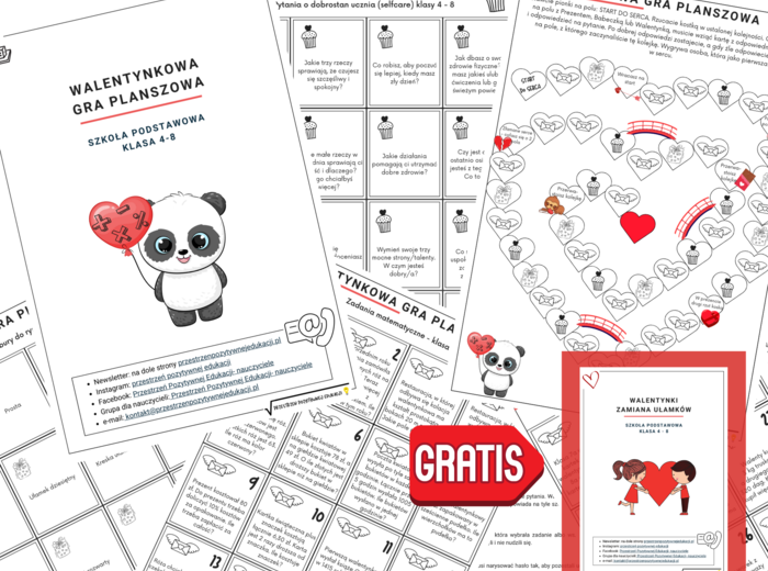 Walentynkowa gra planszowa z matematyki (klasy 4-8)